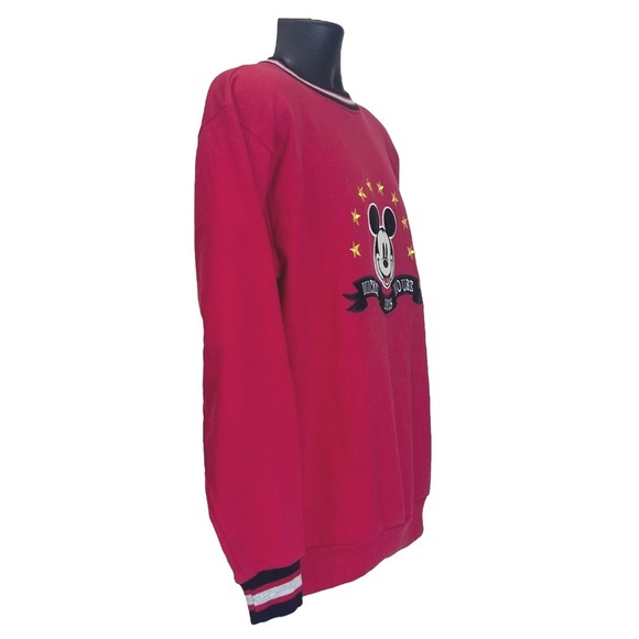 Vintage Mickey & Co Mickey Mouse 1928 Crewneck Sweatshirt Red Striped Collar LG - Picture 3 of 9
